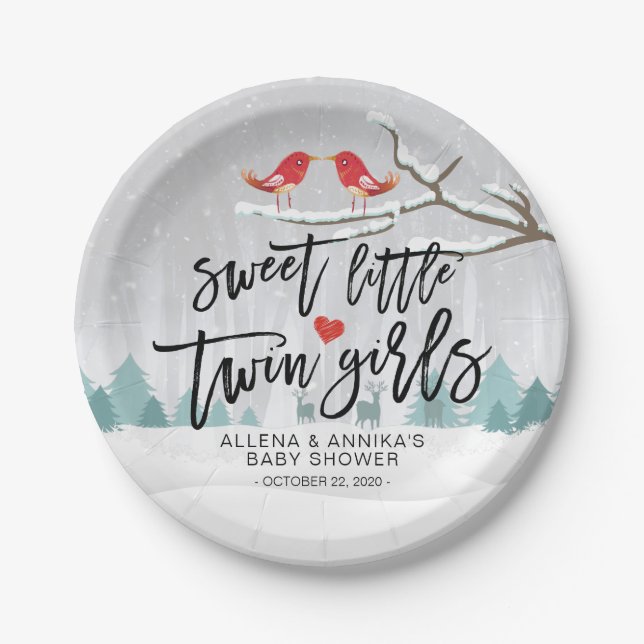 Assiettes En Carton Baby shower neige hivernal Douce Petites filles ju (Devant)