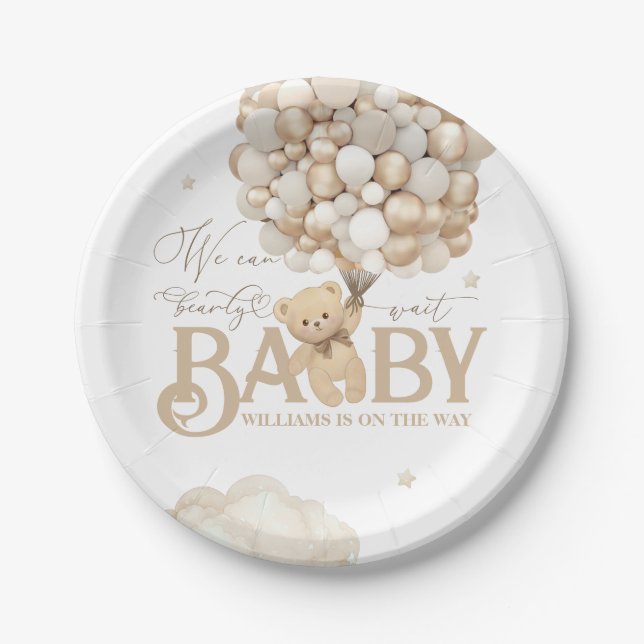 Assiettes En Carton Baby shower neutre de l'ours (Devant)