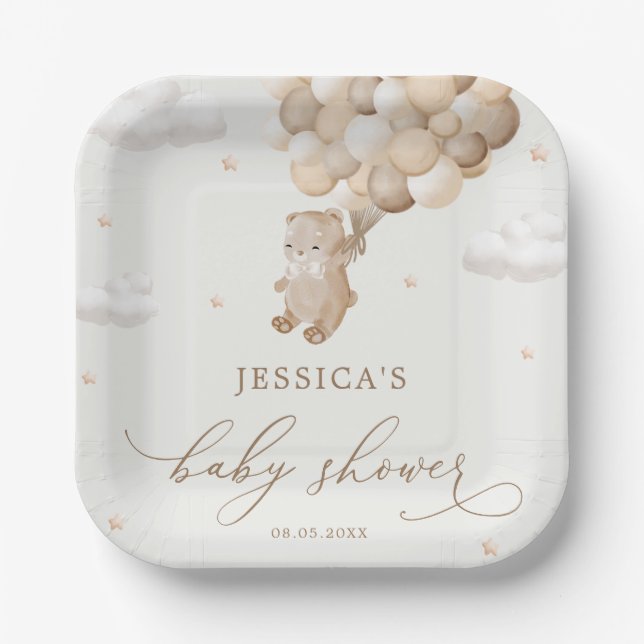 Assiettes En Carton Baby shower neutre de l'ours en peluche (Recto)