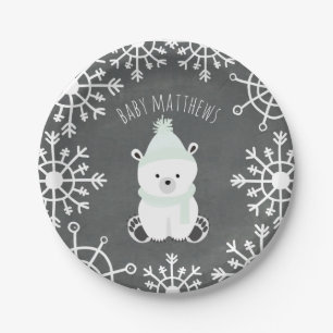 Assiettes En Carton Baby shower neutre d'hiver d'ours blanc