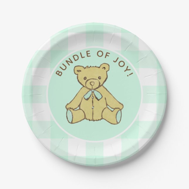 Assiettes En Carton Baby shower Neutre Genre Ours Mint Vert (Devant)