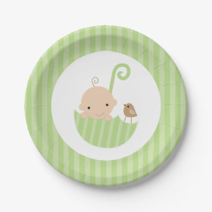 Assiettes En Carton Baby shower neutre parapluie vert