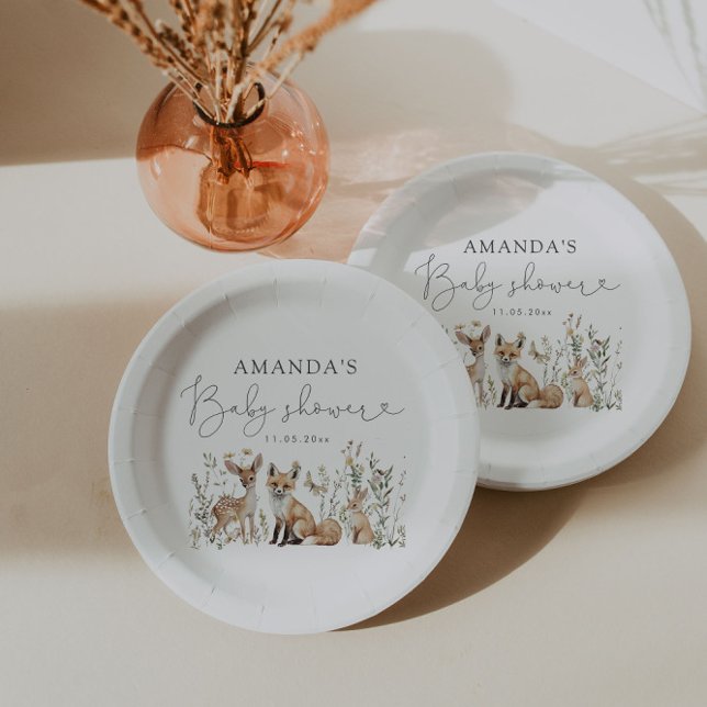 Assiettes En Carton Baby shower neutre pour les femmes dans les bois (Créateur téléchargé)