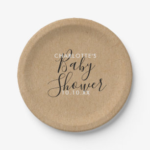 Assiettes En Carton Baby shower neutre rustique Élégant script