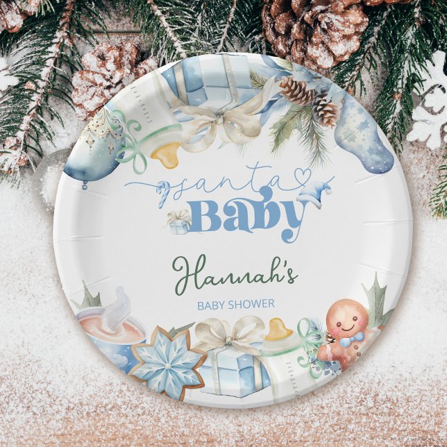 Assiettes En Carton Baby shower Noël Blue Boy Père Noël (Créateur téléchargé)