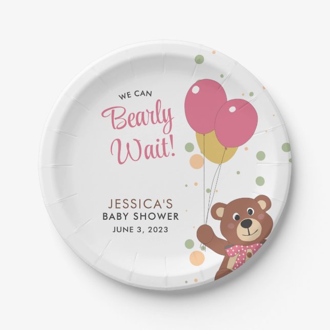 Assiettes En Carton Baby shower Nous Pouvons Attendre Rapidement Pink  (Devant)