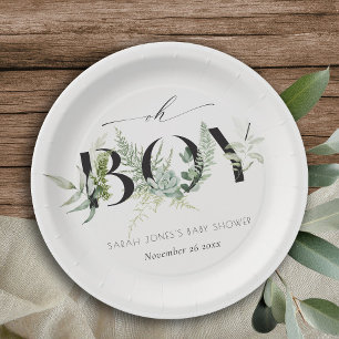 Assiettes En Carton Baby shower Oh Garçon Succulent de fougères feuill