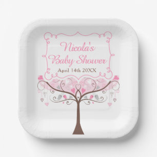 Assiettes En Carton Baby Shower Oiseaux Fleuris Rose