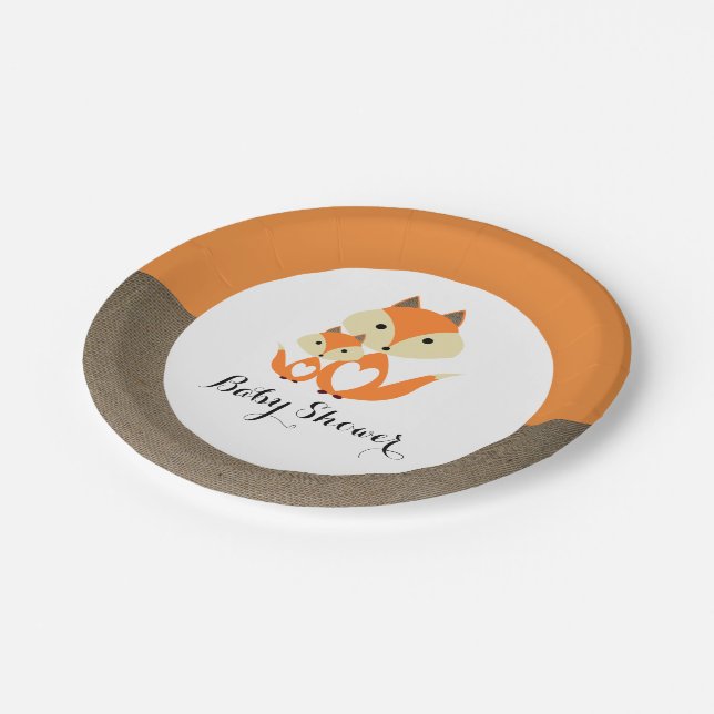 Assiettes En Carton Baby shower Orange Fox Burlap (Angle)