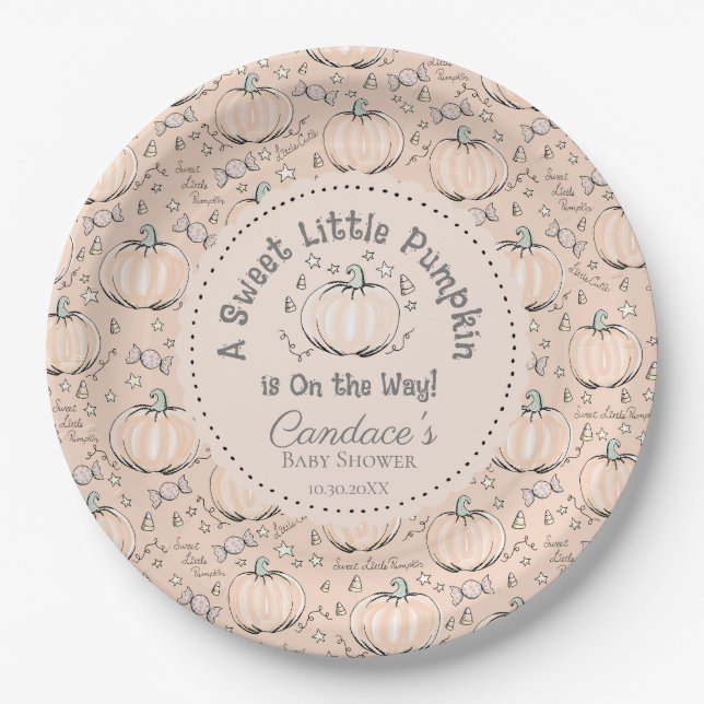 Assiettes En Carton Baby shower Orange Sweet Little Citrouille (Devant)