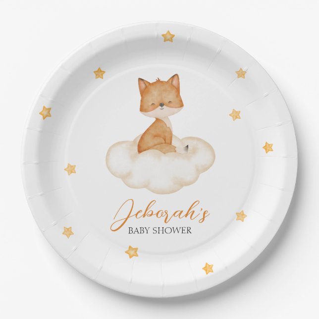 Assiettes En Carton Baby shower Orange Whimsical Fox (Devant)