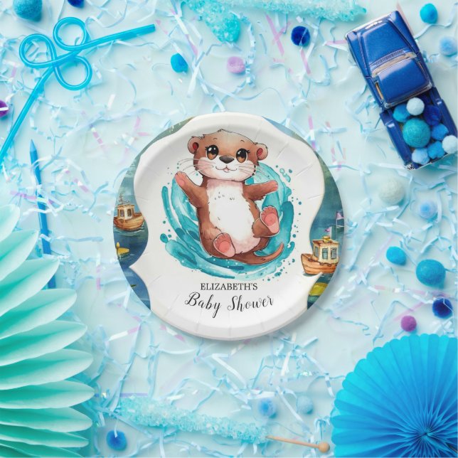 Assiettes En Carton Baby shower Otter simple (Fête)