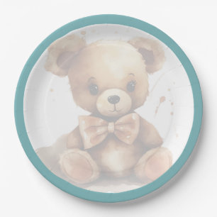 Assiettes En Carton Baby shower Ours Bleu Boho