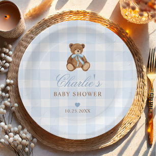 Assiettes En Carton Baby Shower Ours en Vichy Bleu