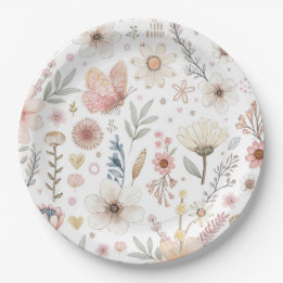 Assiettes En Carton Baby shower papillon fleur sauvage