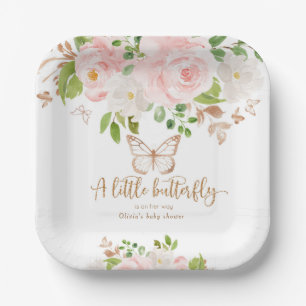 Assiettes En Carton Baby shower papillon rose floral