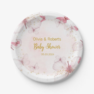 Assiettes En Carton Baby shower papillon rose or