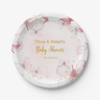 Assiettes En Carton Baby shower papillon rose or