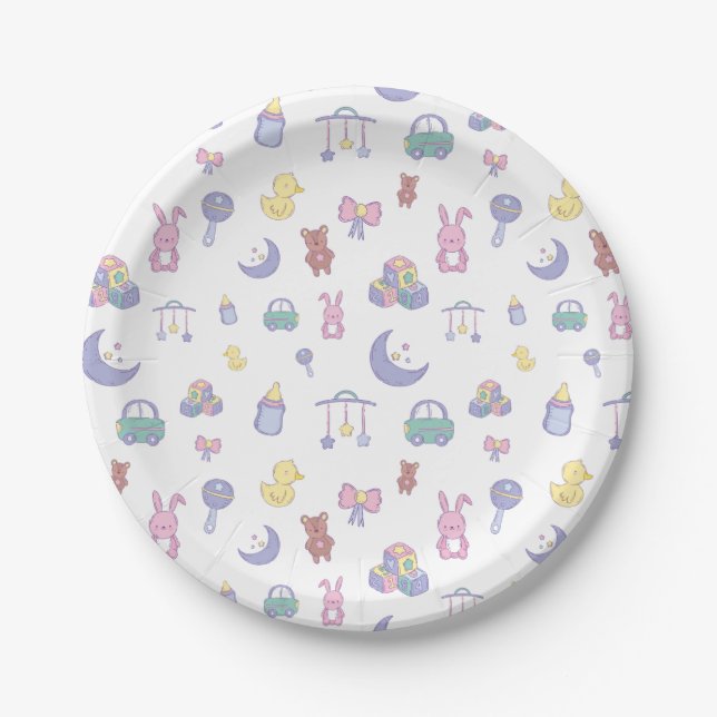 Assiettes En Carton Baby shower Pastel neutre pour les femmes (Devant)