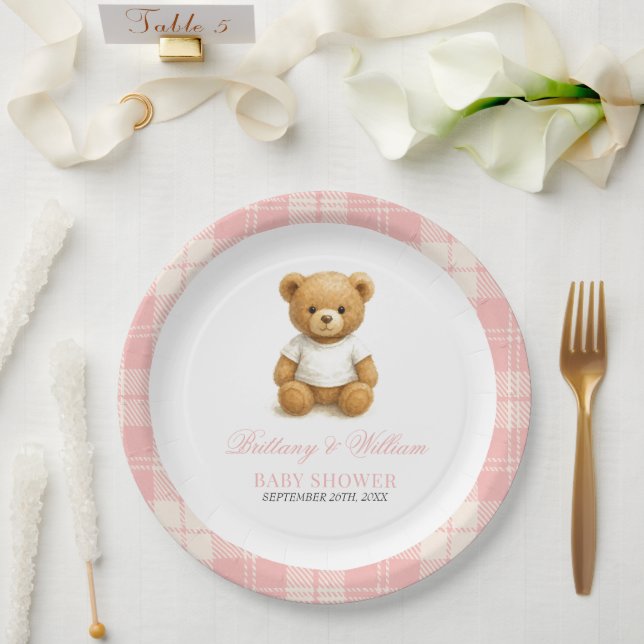 Assiettes En Carton Baby shower Pâté Rose Élégant (Mariage)
