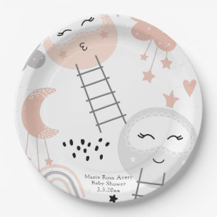 Assiettes En Carton Baby shower Pathway to the Moon Personnalisé