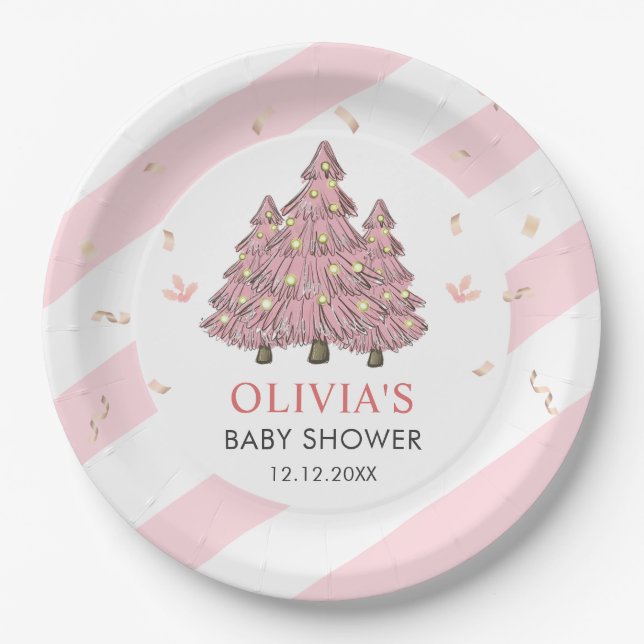 Assiettes En Carton Baby shower Père Noël Pink Winter Tree (Devant)