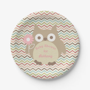 Assiettes En Carton Baby shower personnalisé Chevron coloré de fille