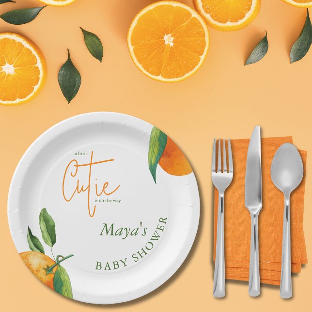 Assiettes En Carton Baby shower Personnalisé De Citrus De Petite Cutie (Créateur téléchargé)