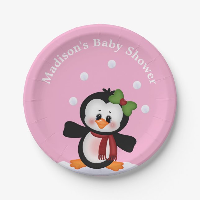 Assiettes En Carton Baby shower personnalisé de Penguin Fête (Devant)