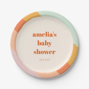 Assiettes En Carton Baby shower personnalisé Retro Mint Orange Boho St