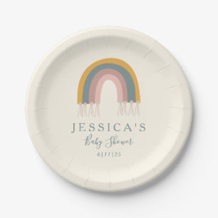 Assiettes En Carton Baby shower personnalisé Soft Boho Rainbow Pastel