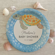 Baby Shower Personnalisé Tortue de Mer Aquarelle