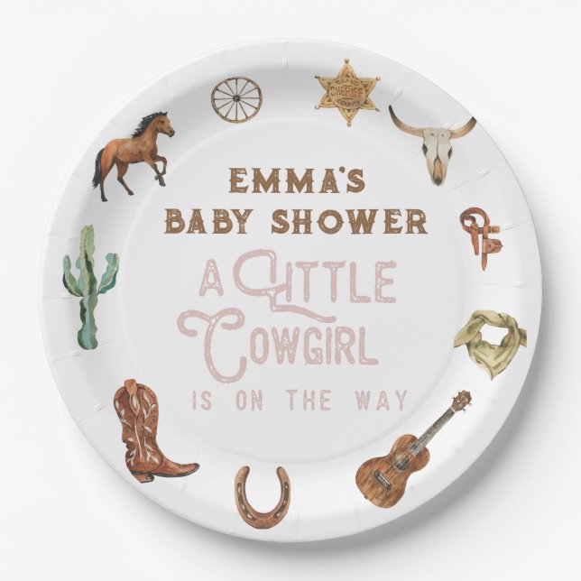 Assiettes En Carton Baby shower photo Western Little Cowgirl (Devant)