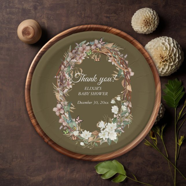 Assiettes En Carton Baby shower photo Whimsical Woodland Floral (Créateur téléchargé)