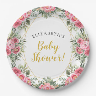 Assiettes En Carton Baby shower Pies d'or rose