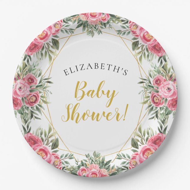 Assiettes En Carton Baby shower Pies d'or rose (Devant)