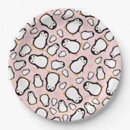 Assiettes En Carton Baby shower Pingouin mignon fille rose