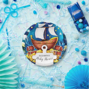 Assiettes En Carton Baby shower pirate personnalisé simple