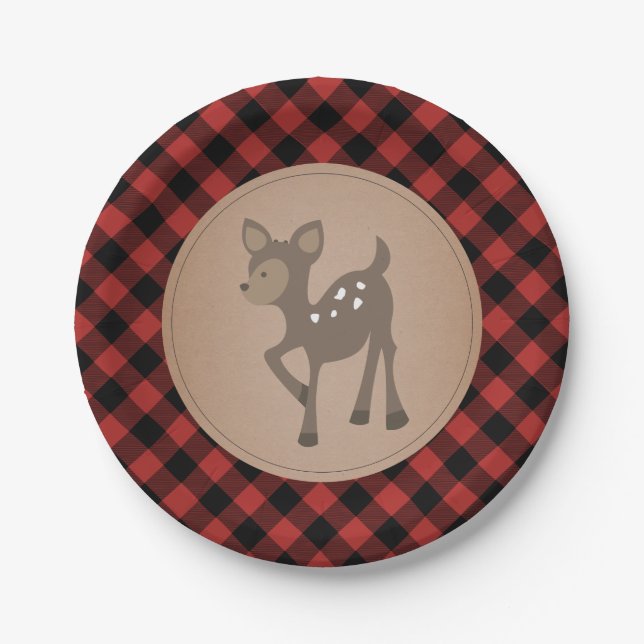 Assiettes En Carton Baby shower Plaid de bûcheron (Devant)