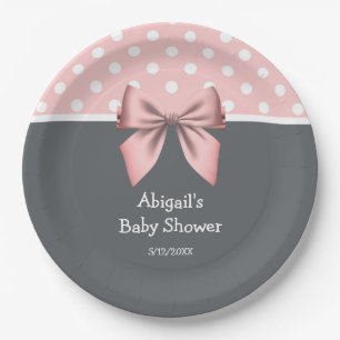 Assiettes En Carton Baby shower Pois rose et gris