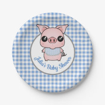 Baby shower porcin de guingan bleu
