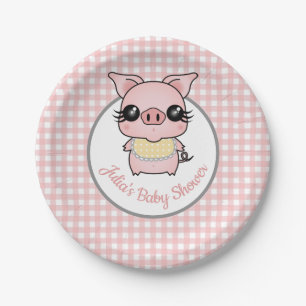 Assiettes En Carton Baby shower porcin de guingan rose