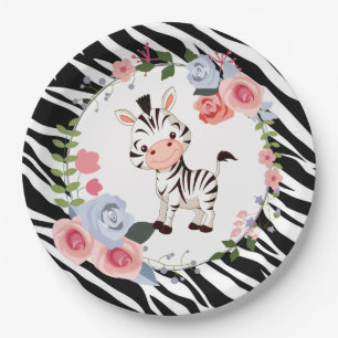 Assiettes En Carton Baby shower Poster de animal Cute Zebra