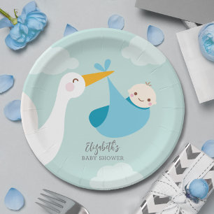 Assiettes En Carton Baby shower pour garçon Stork Bundle