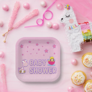 Assiettes En Carton Baby shower pour Girl Stars Giraffe Teacup