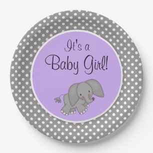Assiettes En Carton Baby shower pourpre mignon de fille d'éléphant