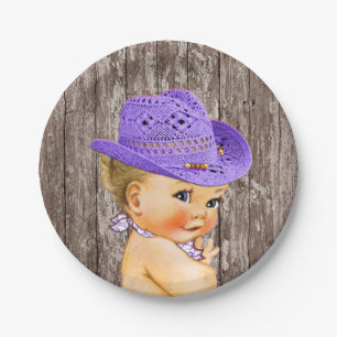 Assiettes En Carton Baby shower pourpre rustique de cow-girl