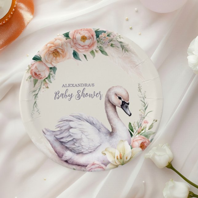 Assiettes En Carton Baby shower princesse de cygne rose rose pâle (Créateur téléchargé)