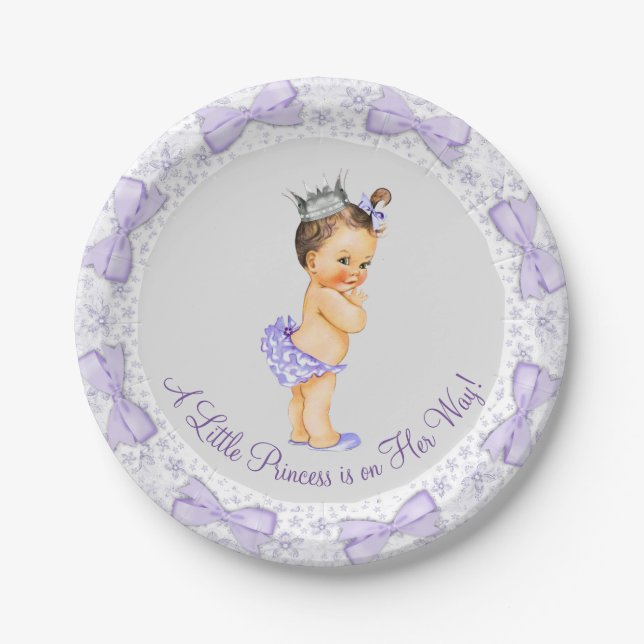 Assiettes En Carton Baby shower princesse gris violet (Devant)