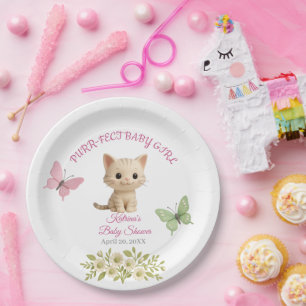Assiettes En Carton Baby shower Purr-fect bébé fille chaton